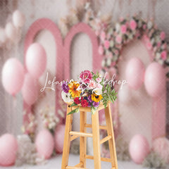 Lofaris Retro Wall Pink Floral Balloons Cake Smash Backdrop