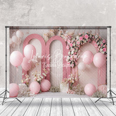 Lofaris Retro Wall Pink Floral Balloons Cake Smash Backdrop