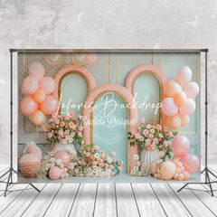 Lofaris Retro Wall Pink Green Balloons Cake Smash Backdrop