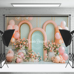 Lofaris Retro Wall Pink Green Balloons Cake Smash Backdrop