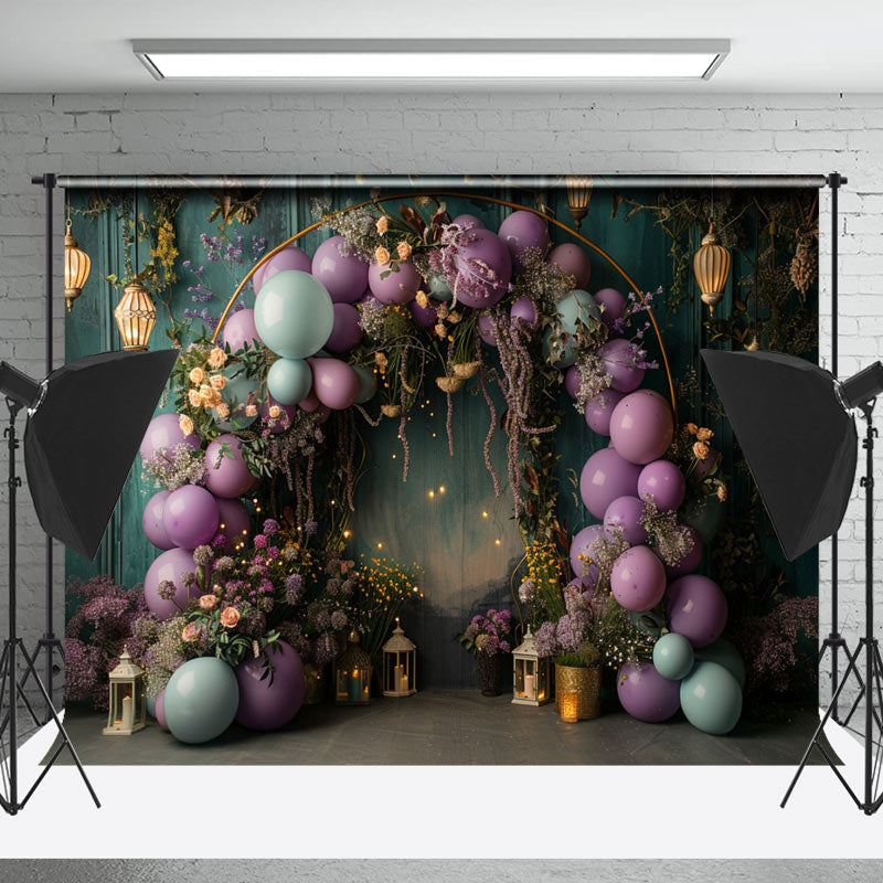 Lofaris Retro Wall Purple Balloons Light Wedding Backdrop