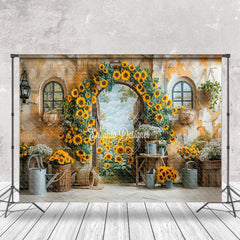 Lofaris Retro Wall Rural Floral Leaves Cake Smash Backdrop