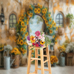 Lofaris Retro Wall Rural Floral Leaves Cake Smash Backdrop