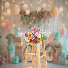 Lofaris Retro Wall Spring Floral Bike Cake Smash Backdrop