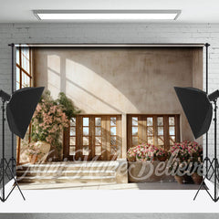 Lofaris Retro Wall Stair Floral Window Sunshine Backdrop