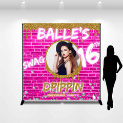 Lofaris Retro Wall Swag 16th Custom Photo Birthday Backdrop