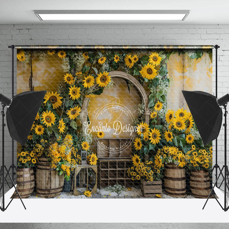 Lofaris Retro Wall Yellow Floral Barrel Cake Smash Backdrop