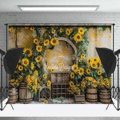 Lofaris Retro Wall Yellow Floral Barrel Cake Smash Backdrop