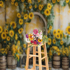 Lofaris Retro Wall Yellow Floral Barrel Cake Smash Backdrop