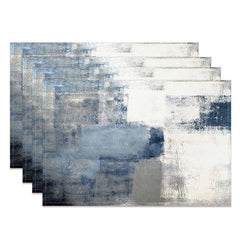 Lofaris Retro White Blue Abstract Dining Set Of 4 Placemats