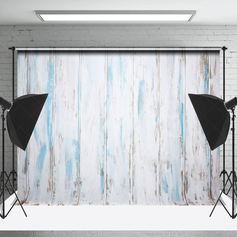 Lofaris Retro White Blue Brown Vertical Stripe Wood Backdrop