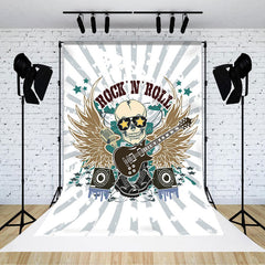 Lofaris Retro White Grey Stripe Rock N Roll Music Backdrop