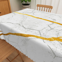 Lofaris Retro White Marble Golden Edge Rectangle Tablecloth