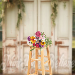 Lofaris Retro White Old Rusty Wood Door Photography Backdrop