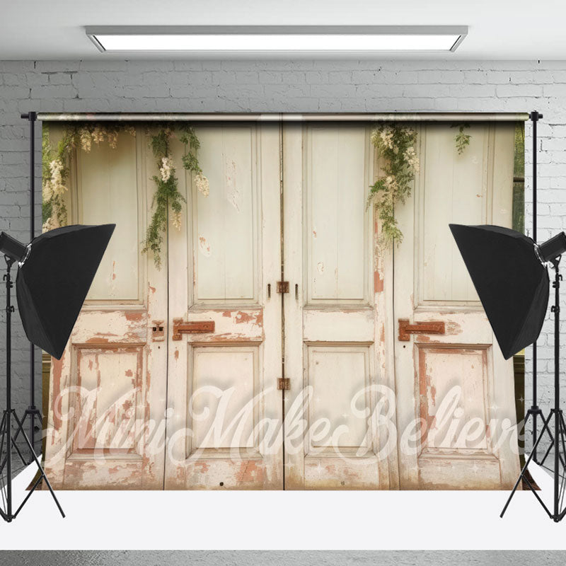 Lofaris Retro White Old Rusty Wood Door Photography Backdrop