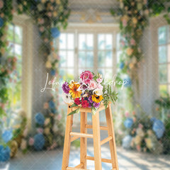 Lofaris Retro White Window Colorful Floral Wedding Backdrop