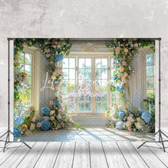 Lofaris Retro White Window Colorful Floral Wedding Backdrop