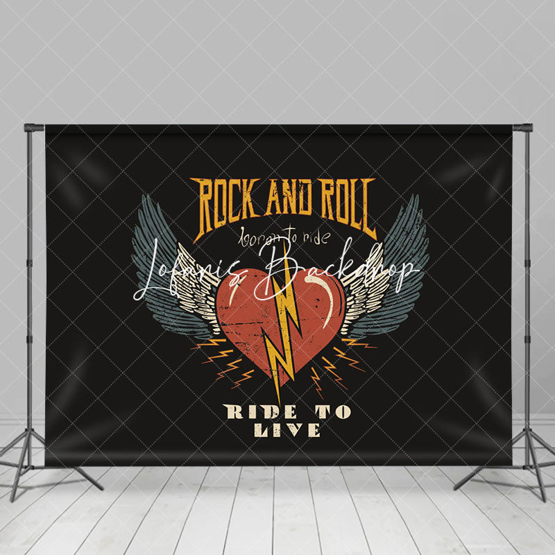 Lofaris Retro Wing Heart Rock And Roll Ride To Live Backdrop