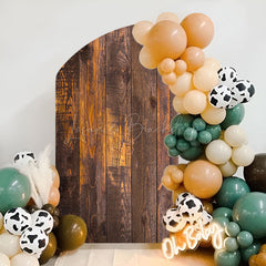 Lofaris Retro Wood Grain Party Convex Oblique Arch Backdrop