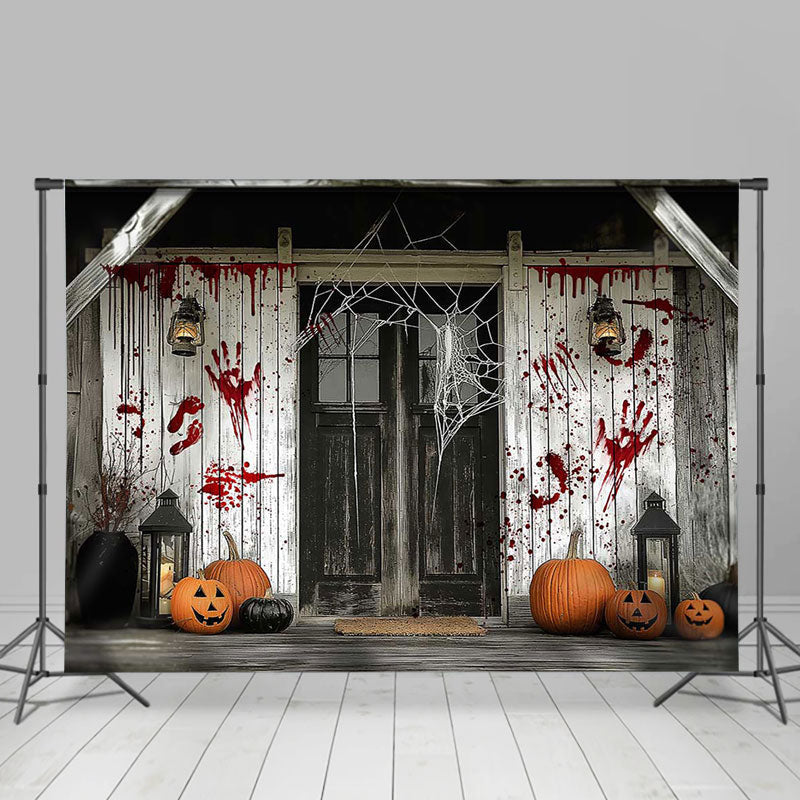 Lofaris Retro Wood House Bloody Handprint Halloween Backdrop