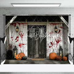 Lofaris Retro Wood House Bloody Handprint Halloween Backdrop