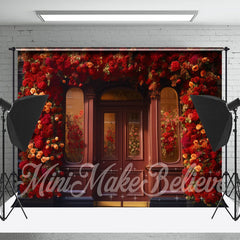 Lofaris Retro Wooden Door Colorful Roses Floral Backdrop