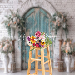 Lofaris Retro Wooden Door White Brick Wall Wedding Backdrop