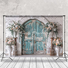 Lofaris Retro Wooden Door White Brick Wall Wedding Backdrop