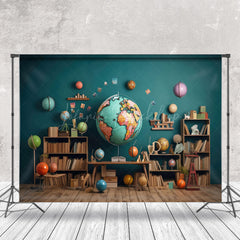 Lofaris Retro Wooden Floor Geography Globe Books Backdrop