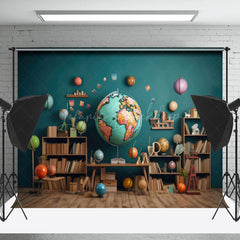 Lofaris Retro Wooden Floor Geography Globe Books Backdrop