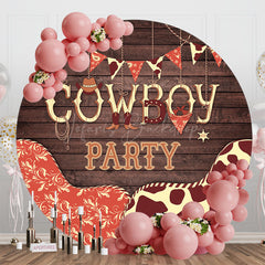 Lofaris Retro Wooden Floral Cow Prints Cowboy Party Backdrop