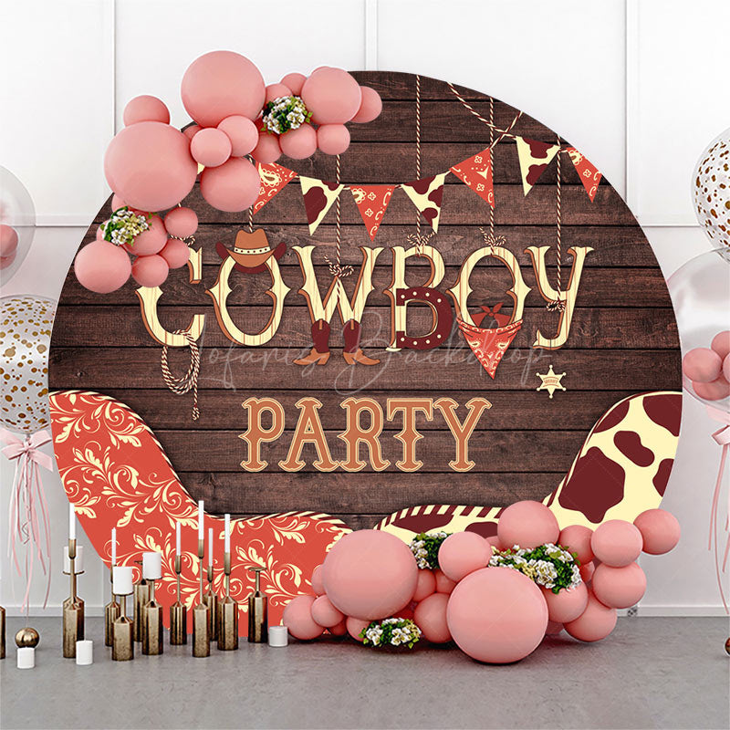 Lofaris Retro Wooden Floral Cow Prints Cowboy Party Backdrop