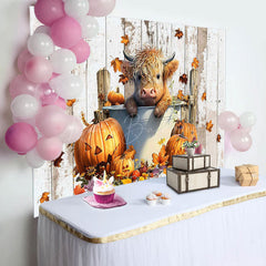 Lofaris Retro Wooden Pumpkin Autumn Cow Baby Shower Backdrop