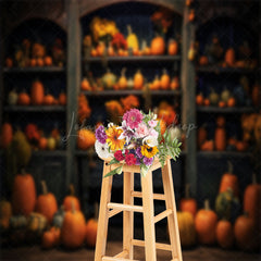 Lofaris Retro Wooden Showcase Pumpkins Autumn Photo Backdrop