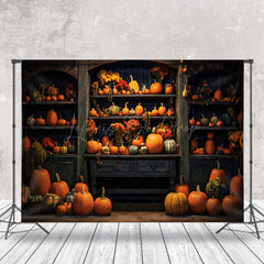 Lofaris Retro Wooden Showcase Pumpkins Autumn Photo Backdrop