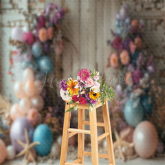 Lofaris Retro Wooden Wall Balloon Floral Cake Smash Backdrop