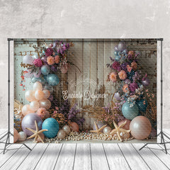 Lofaris Retro Wooden Wall Balloon Floral Cake Smash Backdrop