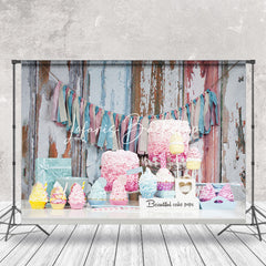 Lofaris Retro Wooden Wall Desserts Gift Cake Smash Backdrop