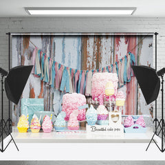 Lofaris Retro Wooden Wall Desserts Gift Cake Smash Backdrop