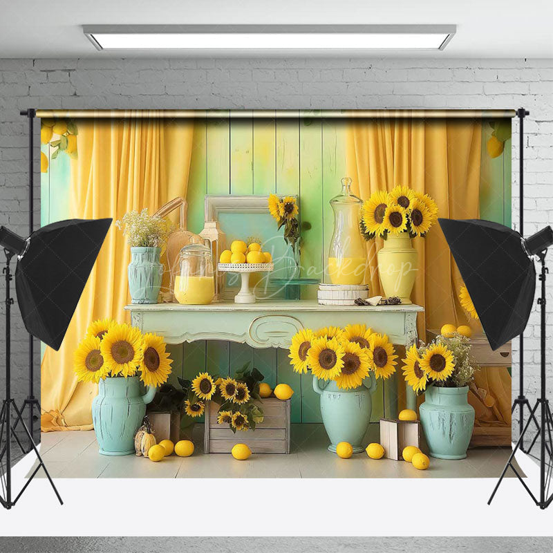 Lofaris Retro Wooden Wall Sunflower Indoor Photo Backdrop