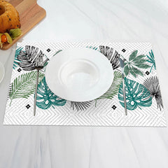 Lofaris Rhombus Plaid Green Black Leaves Set Of 4 Placemats