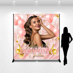 Lofaris Ribbon Balloon Pink Custom 30th Birthday Backdrop