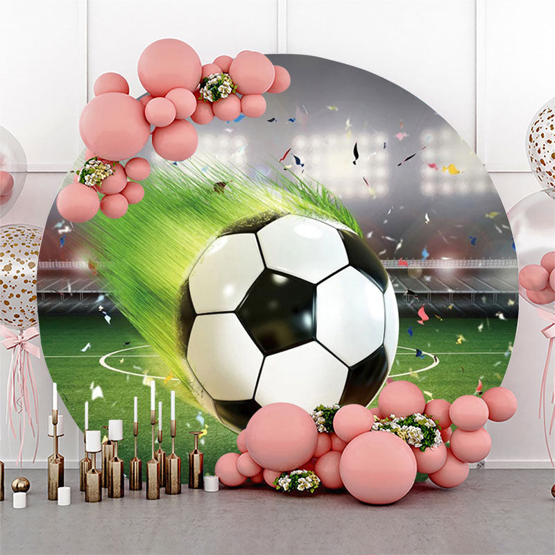 Lofaris Ribbon Football Field Grass Circle Birthday Backdrop