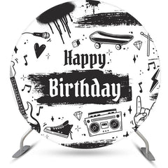 Lofaris Rock And Roll Music Style Round Birthday Backdrop