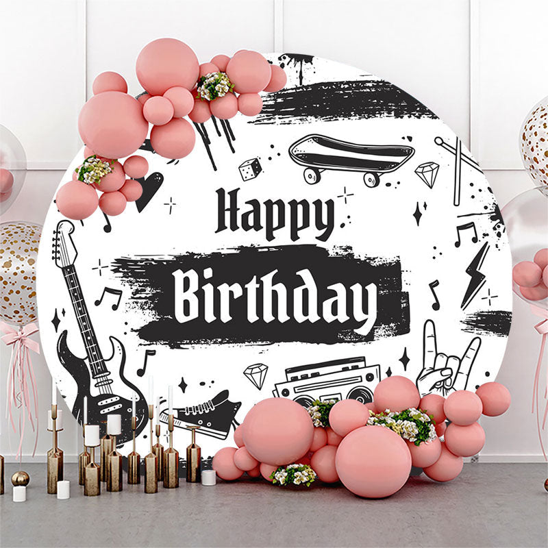 Lofaris Rock And Roll Music Style Round Birthday Backdrop