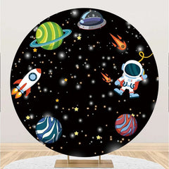 Lofaris Rocket Black Galaxy Planet Astronaut Circle Backdrop