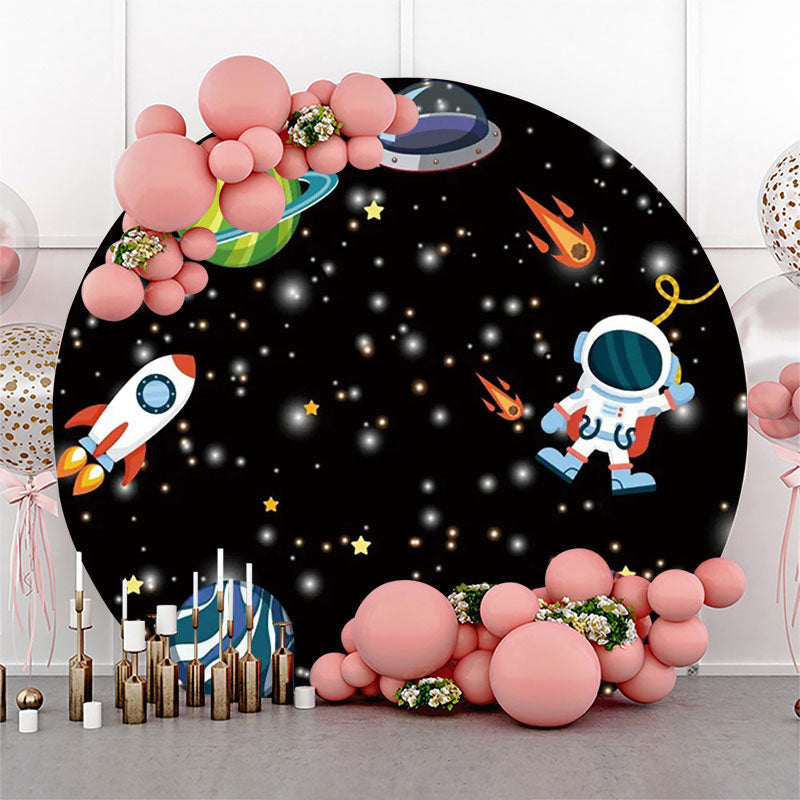 Lofaris Rocket Black Galaxy Planet Astronaut Circle Backdrop