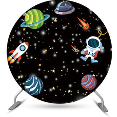 Lofaris Rocket Black Galaxy Planet Astronaut Circle Backdrop