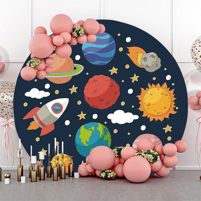 Lofaris Rocket Stars Cloud Galaxy Round Birthday Backdrop