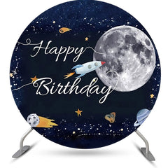 Lofaris Rocket Stars Moon Galaxy Round Birthday Backdrop